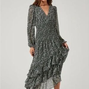 Astr Floral Asymmetrical Ruffled Dress